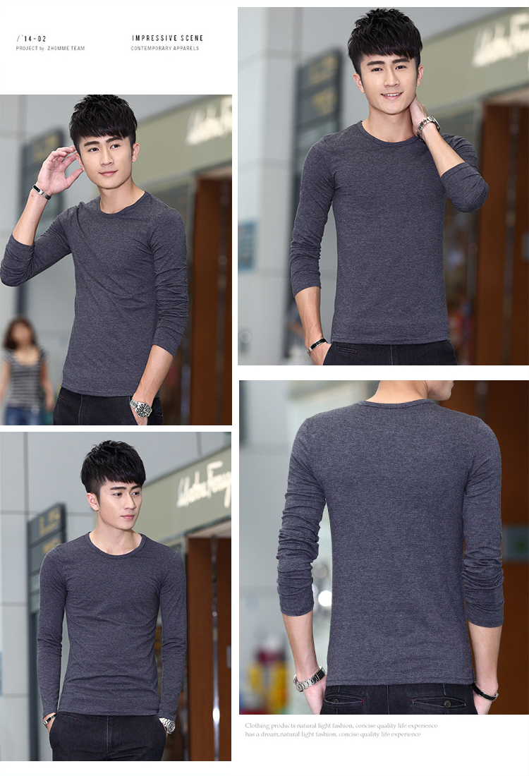 Tất cả các phiên bản màu trắng lưới tĩnh dài áo thun nam dài tay 丅 quần áo mùa thu cotton bên ngoài mặc áo sơ mi nam mùa thu và mùa đông chạm đáy áo thun tay dài nam