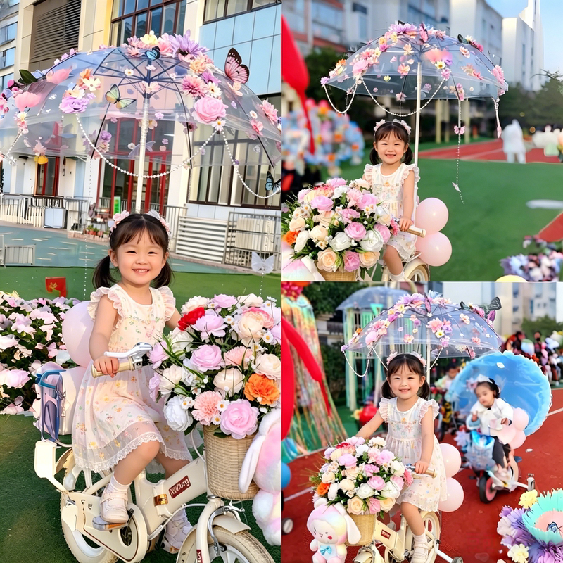 Kindergarten Float Parade Decoration Materials, Bicycle Decoration, Children's Handmade Transparent Flower Umbrellas DIY Kindergarten Float Parade Decoration Materials, Bicycle Decoration, Children's Handmade Transparent Flower Umbrellas DIY