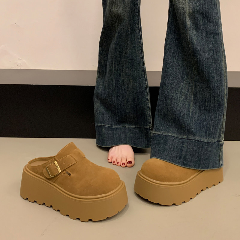 Женская осенняя верхняя одежда Birkenstock с завышенной талией на толстой подошве, полусапожки Baotou, новинка 2025 года, тонкие туфли birkenstock с бисквитным тортом в один шаг Изображение 1