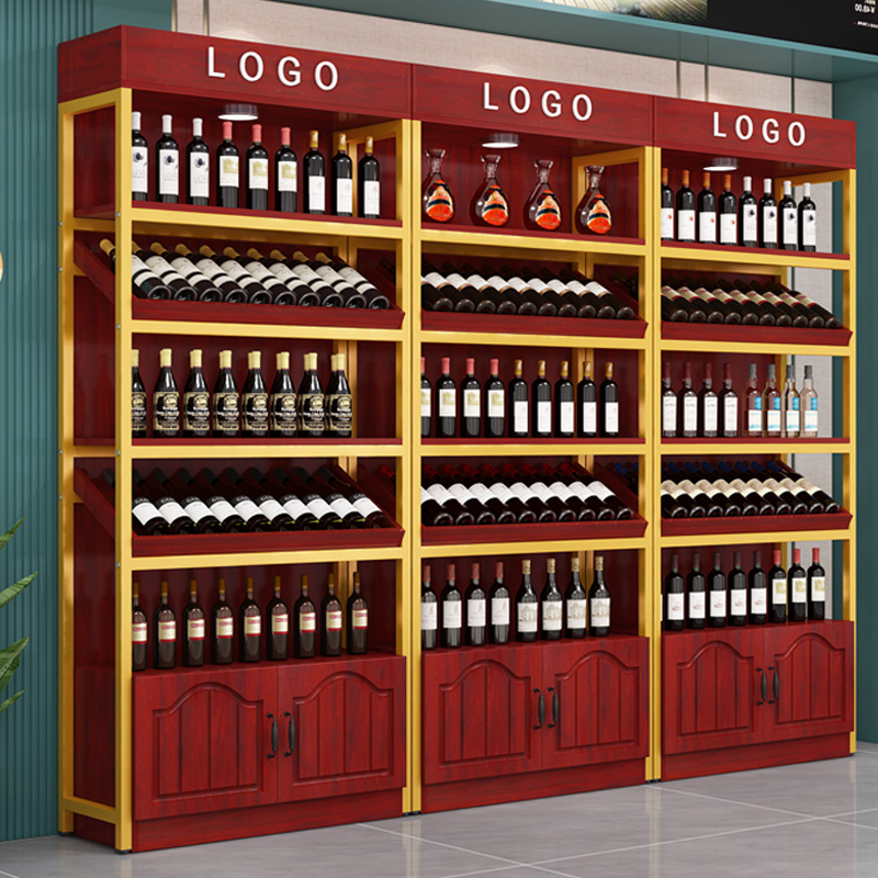 Red wine cabinet supermarket liquor rack floor cabinet rack shelf winery wine rack storage wrought iron display cabinet