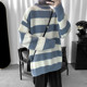 Striped crew neck sweater men's Korean style trendy personality loose sweater trendy brand in Hong Kong style casual sweater lazy sweater