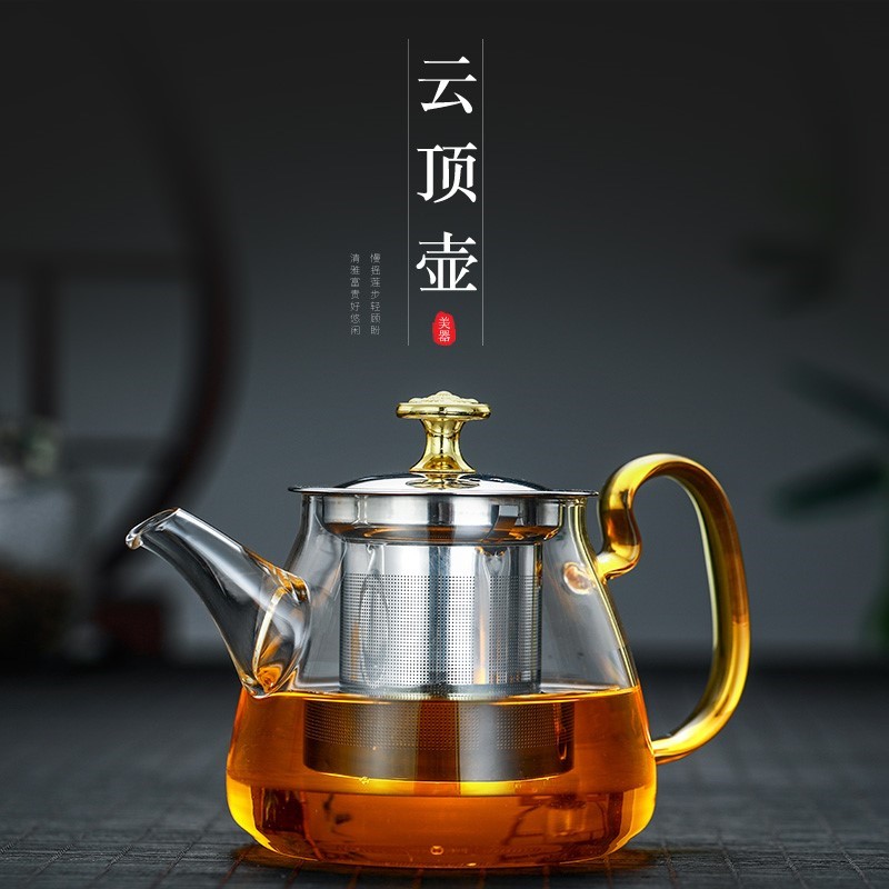 Glass teapot home suit filter flower teapot high temperature resistant bubble teapot tea water separation tea set