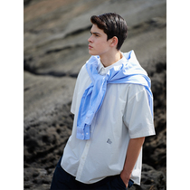 CountryMoment 21SS summer Japanese loose Cityboy print shirt white short sleeve shirt men