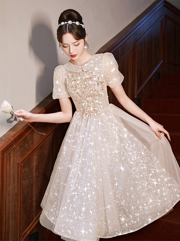 Art Exam Banquet Evening Dress Champagne-Colored Princess Dress Coming-Of-Age Ceremony Host Engagement Dress Women's Light Luxury Niche High-End Feel Art Exam Banquet Evening Dress Champagne-Colored Princess Dress Coming-Of-Age Ceremony Host Engagement Dress Women's Light Luxury Niche High-End Feel