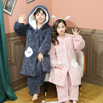 Boy Girl Sleepwear Child Fall Winter Coral Suede Triple laminated cotton CUHK Baby Baby Flannel home in the winter