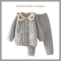 Autumn Winter Pyjamas Woman Flannel Sweet and cute Home Triple Clip Cotton Padded Jacket Gushed Thickened Coral Suede Suit