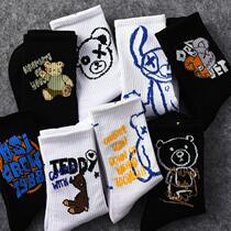 Socks Mens Ins Trends 100 Hitch Spring Autumn Mens Middle Long Basketball Socks Midway Street White Sports Long Barrel Students