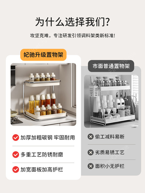 Kitchen Condiment Storage Rack, Household Countertop No-Drill Seasoning Oil, Salt, Sauce, Vinegar Organizer, Multifunctional Shelf