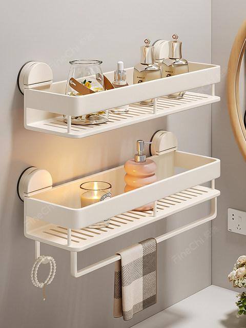 Suction Cup Storage Rack, Towel Rack, Integrated Bathroom Toilet Washbasin, No-Drill Wall-Mounted Storage Shelf