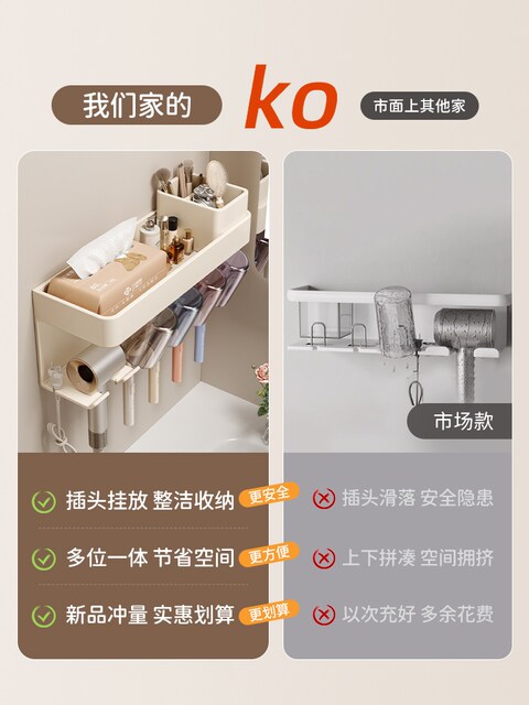 Toothbrush Holder Bathroom Toilet Mouthwash Cup Electric Toothbrush Punch-Free Wall-Mounted Hair Dryer Storage Rack