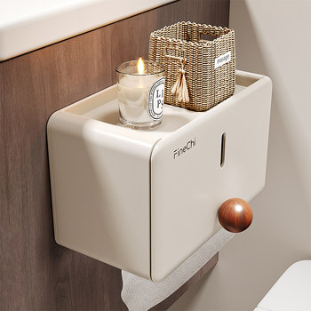 Finechi Bathroom Toilet Paper Holder Wall-Mounted No-Drill Waterproof Vintage Style Toilet Tissue Box Storage Shelf
