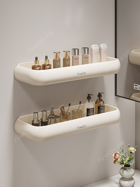 Finechi Bathroom Shelf, No-Drill Installation, Wall-Mounted for Toilet and Washbasin, Cream-Style Storage