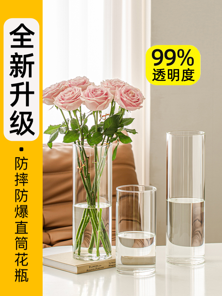 <!--花瓶摆件客厅插花玻璃亚克力透明醒花桶富贵竹百合水养轻奢高级感-->
