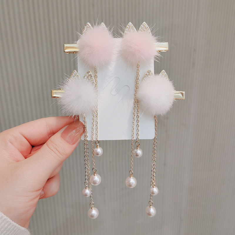 Autumn and winter ancient velvet children hairpins Chinese clothes hairball hairpin high-end sense New Year's wind side vs. plywood