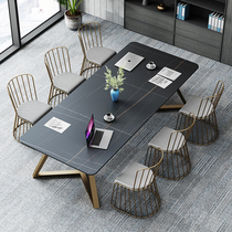 Light luxury rock board conference table Long table Simple marble office desk and chair combination Designer reception guest negotiation table