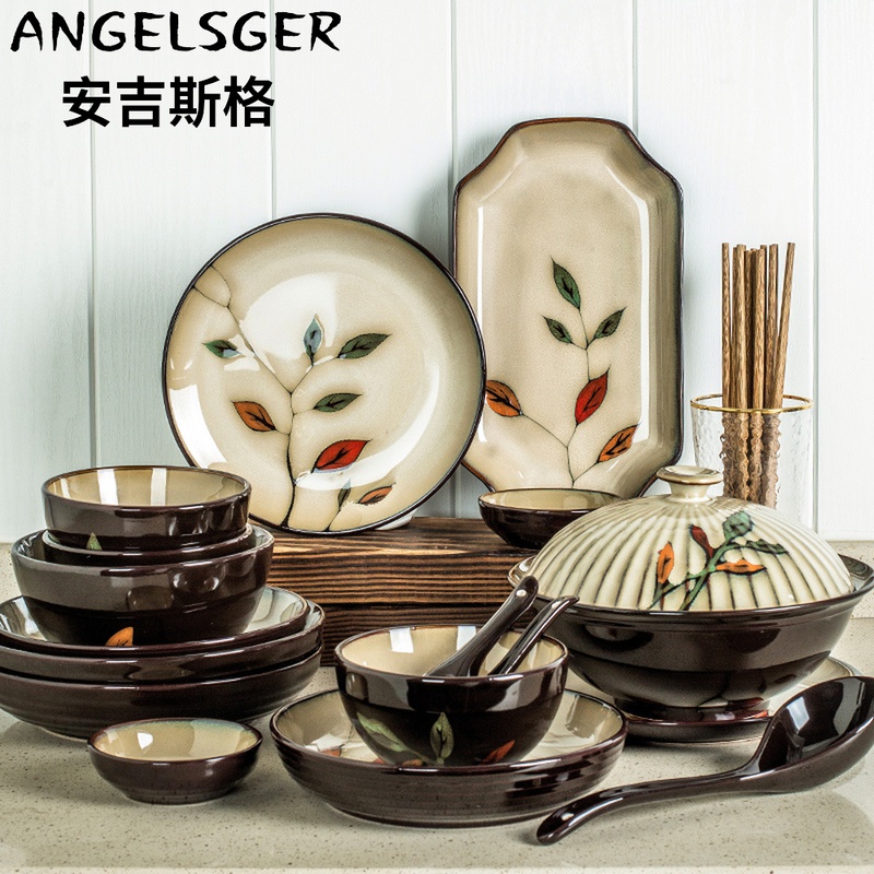 Angelsger upscale ceramic cutlery Jingdezhen Chinese style minimalist Home Dish Suit Creative Jo Relocation Gift