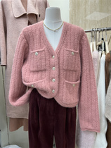 tabmini Korean version 2022 autumn new design pocket V-neck cardigan fashion light luxury long-sleeved sweater women