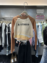 dream 2023 Spring Han Version Sweet Spicy Wind Short Small Circular Printing Sticking Color Long Sleeve T-Shirt Woman