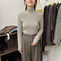 Korean version of Thirteen Lines Autumn and Winter New Temperament High Collar Inside Slim Solid Color Bottom Shirt Long Sleeve T-Shirt Womens Top Trendy