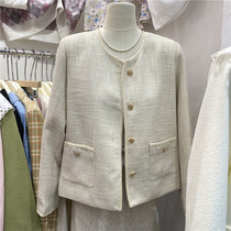 2022 autumn new DANLI Korean version of the retro temperament casual round neck single-breasted small fragrance short jacket womens tide