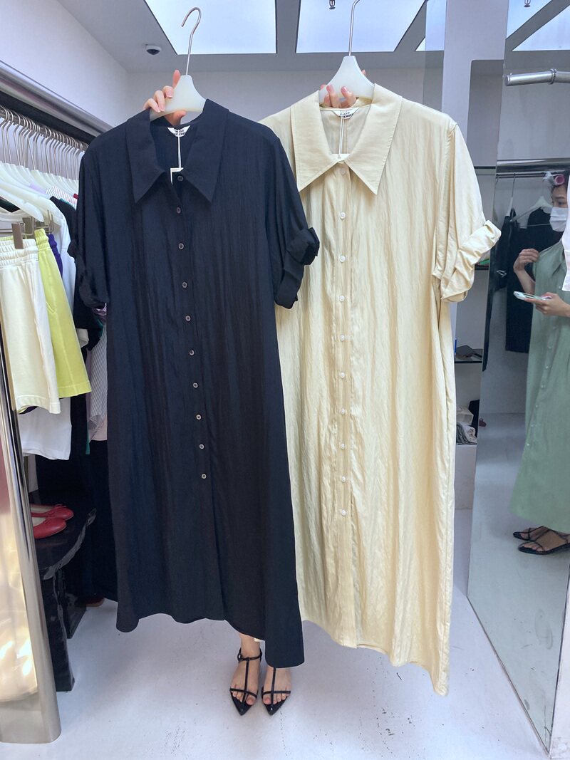 hello South Korea 2022 summer new temperament casual all-match loose waist lapel collar shirt dress long skirt tide