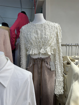 GR 2023 Spring French design of stereo weight stream Su collar short small long sleeve chic shirt woman