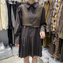 Clearance 30% off non-refundable miss y Korean version retro vest vest long-sleeved shirt skirt pleated skirt suit