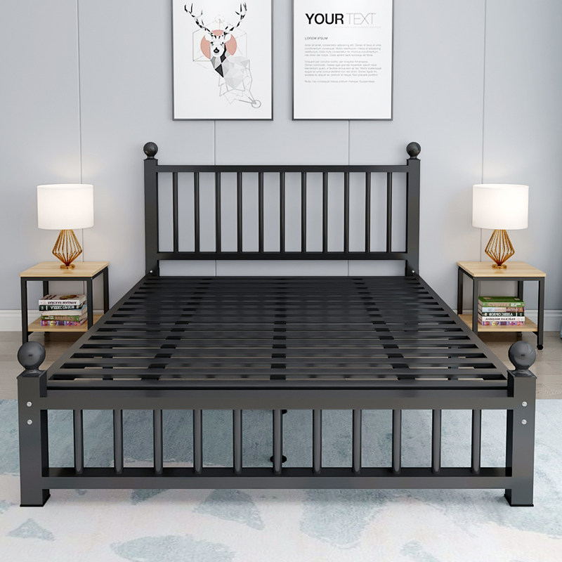 Iron bed Iron bed frame Double bed 1 8 meters Modern simple European iron bed 1 5 meters single bed shelf Nordic bed