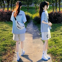 Sports suit for female students in summer Korean style salty or sweet internet celebrity hot street fashion casual two-piece short-sleeved summer suit
