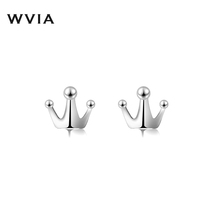 S925 sterling silver mini crown stud female 2021 New Tide earrings temperament simple Joker allergy ear jewelry