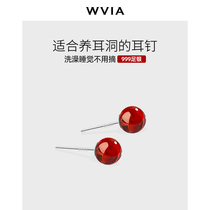 999 sterling silver red garnet earrings 2021 New Tide red sweet earrings