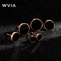 Simple temperament black round stud female personality Net red rose gold cold wind earrings 2021 New Tide earrings