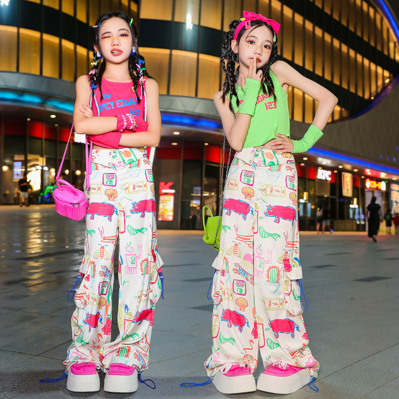 Girl Jazz Dance Plays Out Girl's Navel Vest Dopamine Suit Little Hiphop Hip Hop Walking Show Surge-Taobao