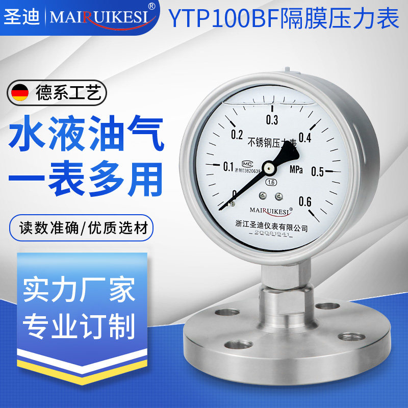 Flange diaphragm pressure meter YTP100BF DN25 DN25 DN40 DN50 stainless steel shock resistant diaphragm pressure meter