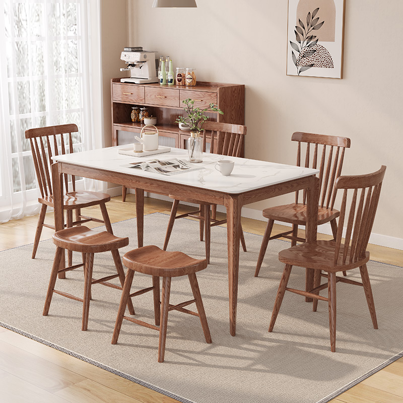 Nordic slate dining table modern minimalist small apartment rectangular household dining table solid wood marble dining table and chair combination