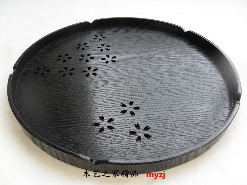 Hoa anh đào Nhật Bản rỗng khay gỗ khay nước cốc trái cây đĩa tròn tấm gỗ Châu Âu sáng tạo bộ trà khay - Tấm đũa gỗ cao cấp xuất khẩu