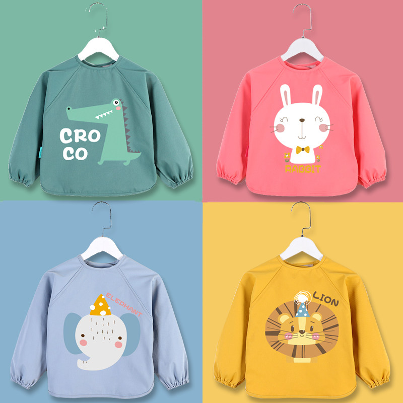 Baby children long sleeves waterproof baby dress baby eats around boys and girls pure color defense autumn and winter