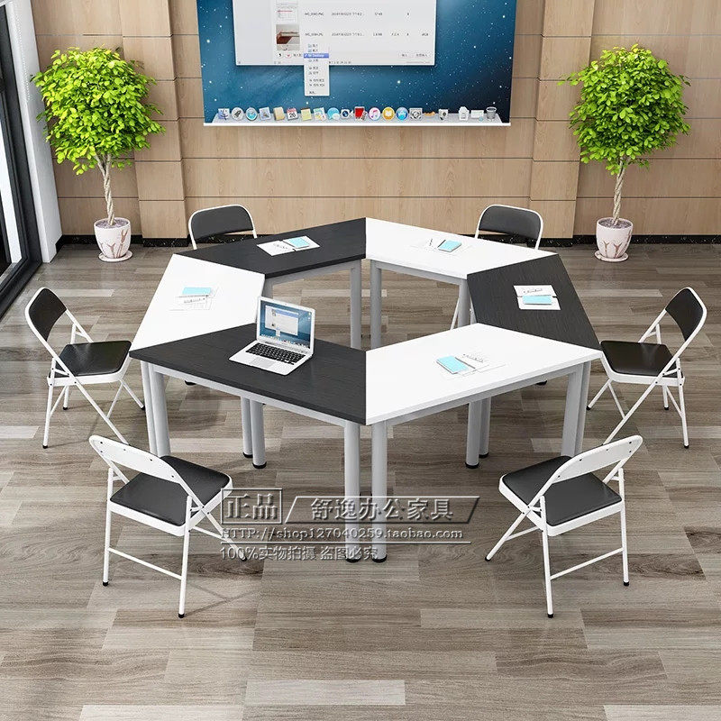 Hexagon Training Table And Chairs Hexagon Combined Trapezoidal Tutoring Table Student Group Activity Room Desks Splicing Conference Table