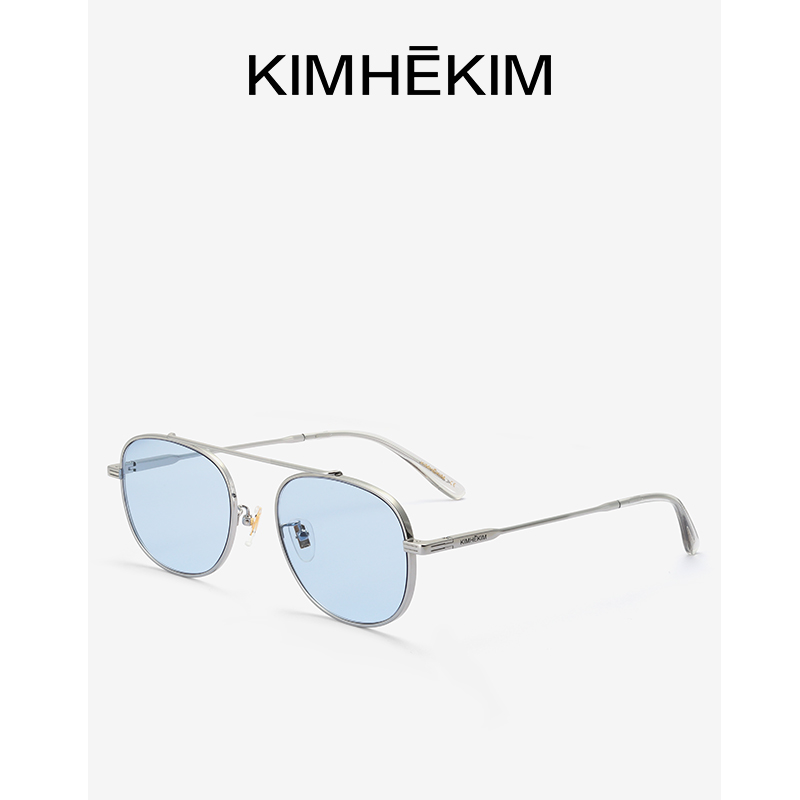 KIMHEKIM Glacier Blue Star Sunglasses Female Tide Anti-UV Round Frame Single Beam Small Fresh Street Shooting Sunglasses