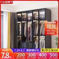 Wardrobe customization Modern simple glass door Nordic light luxury Minimalist home bedroom overall large wardrobe combination cabinet