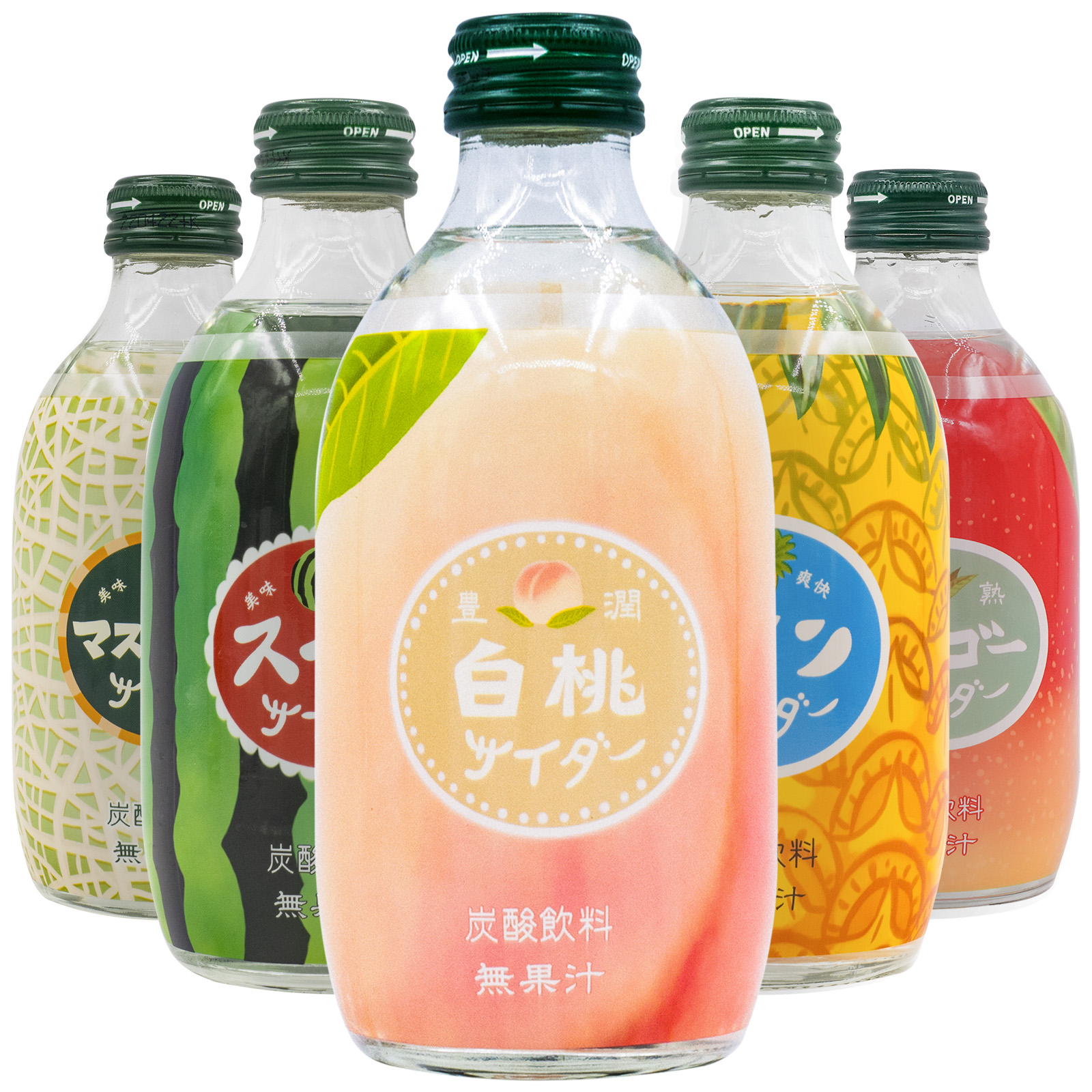 Japanese imported friend tree fruit white peach soda drink watermelon bubble water glass bottle carbonate drink 300ml