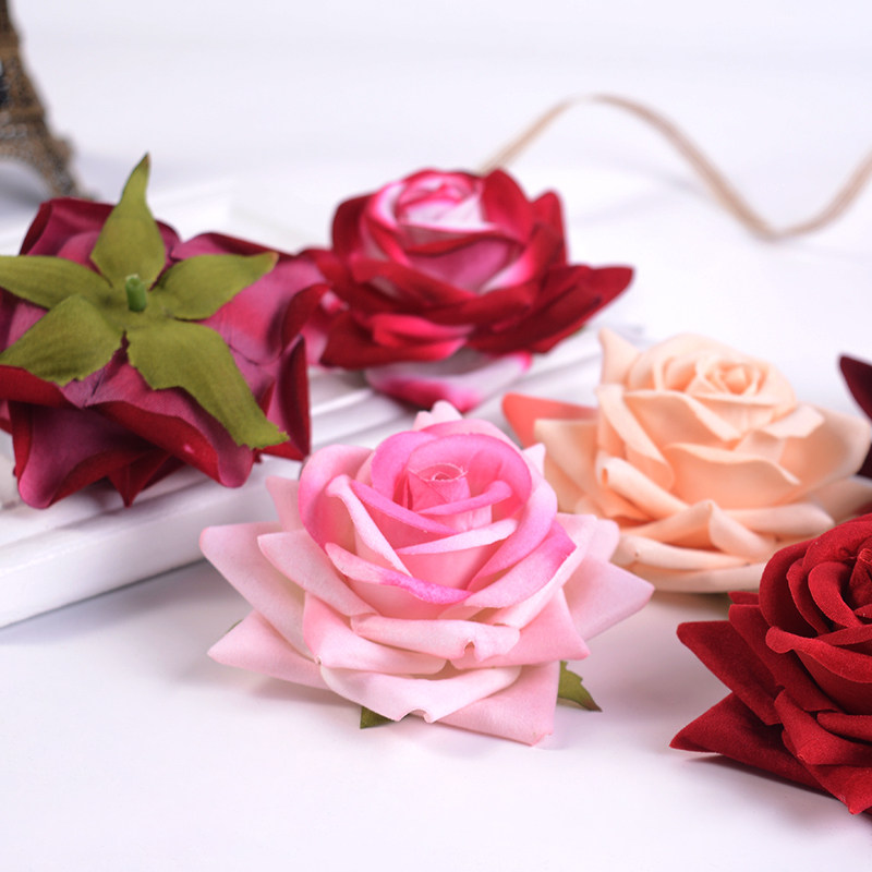 Simulation Flannel Rose head wedding arrangement Decorative Flowers Arch floral decoration Diy hand floral ring chest floral material