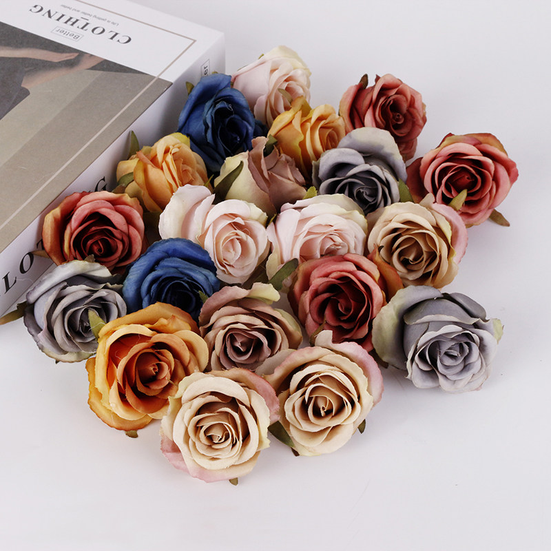 6cm simulation retro rose head silk flower fake flower diy handmade corsage material wedding wedding gift box decoration
