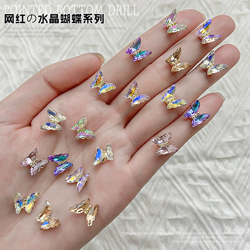 New Nail Art Accessories Diamond Crystal Butterfly Three-Dimensional Super Shiny Transparent Color Champagne Color Pink Nail Set Nail Diamond New Nail Art Accessories Diamond Crystal Butterfly Three-Dimensional Super Shiny Transparent Color Champagne Color Pink Nail Set Nail Diamond