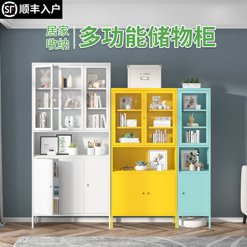 Simple wrought iron bookcase home living room bedroom study floor-to-ceiling bookshelf sandwich cabinet student picture book toy storage cabinet