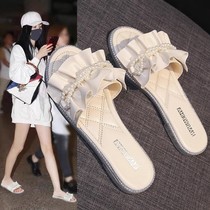 Fairy Gentle Wind Pearl Water Drill Slippers Women Summer 2024 New Outwear Fashion Flat Bottom Lined With Thin Bottom Cold Drag