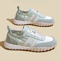 Satin Silver Jogging Forrest Gump Shoes Womens 2024 Summer New Soft Sole Anti-Slip Soft Leather Retro Color Matching Moral Training Shoes Trendy