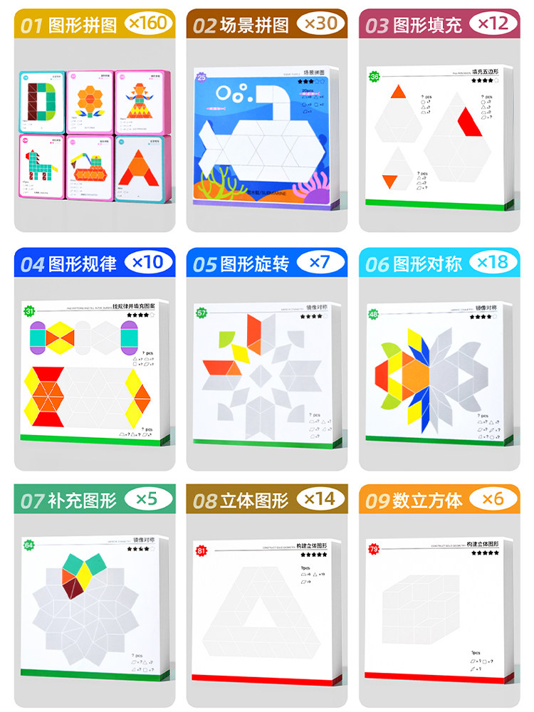 Tangram Brain Training Toy Educational Board Game Attention Span 6-Year-Old Primary School Students Parent-Child Interaction Concentration