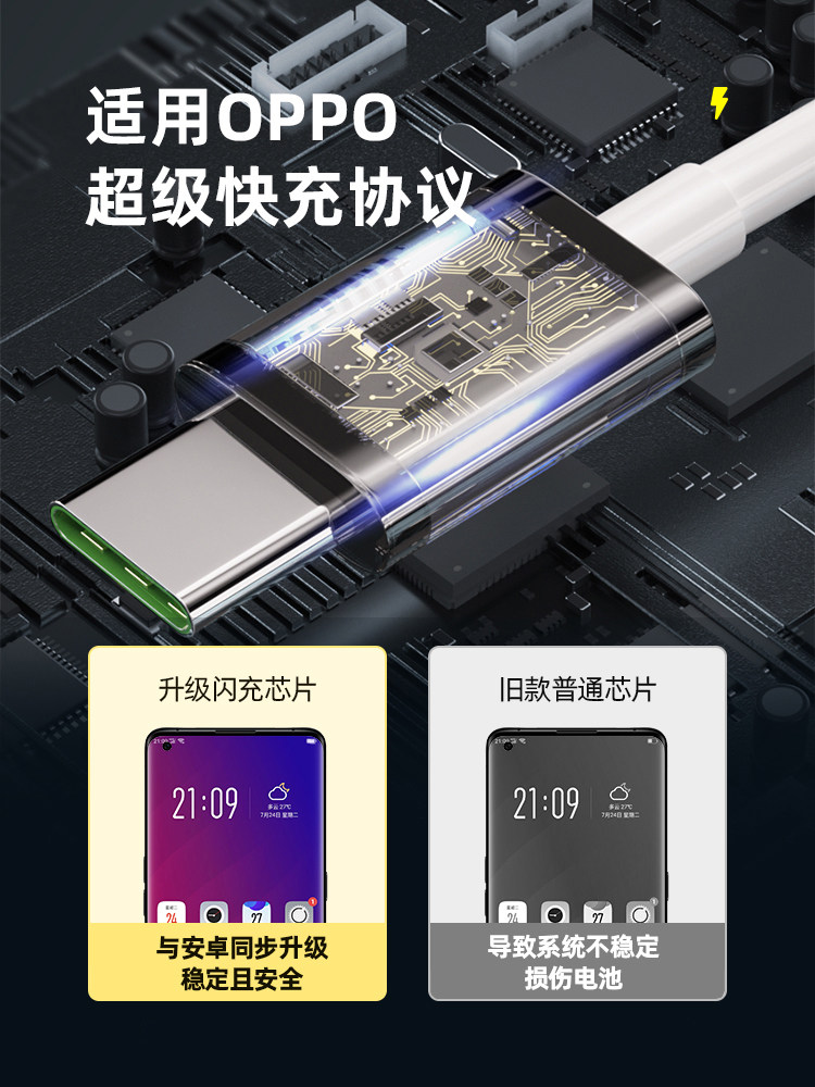Type-C Data Cable Is Suitable for Oppo Charging Cable, Super Reno6 Flash Charging 65W, Android R15 17K10Find Dedicated 7t Pc8 Pro Mobile Phone X Fast Charging a 92m Tpec Fast Charging Cable