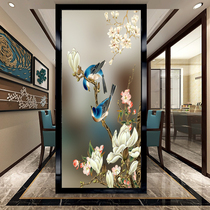 Chinese art glass partition screen Living room entrance background wall double-sided matte translucent flowers and birds branches magpie